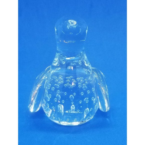 Hand Blown Penguin Bird Bullicante Controlled Bubbles Clear Glass Figurine - Picture 4 of 8